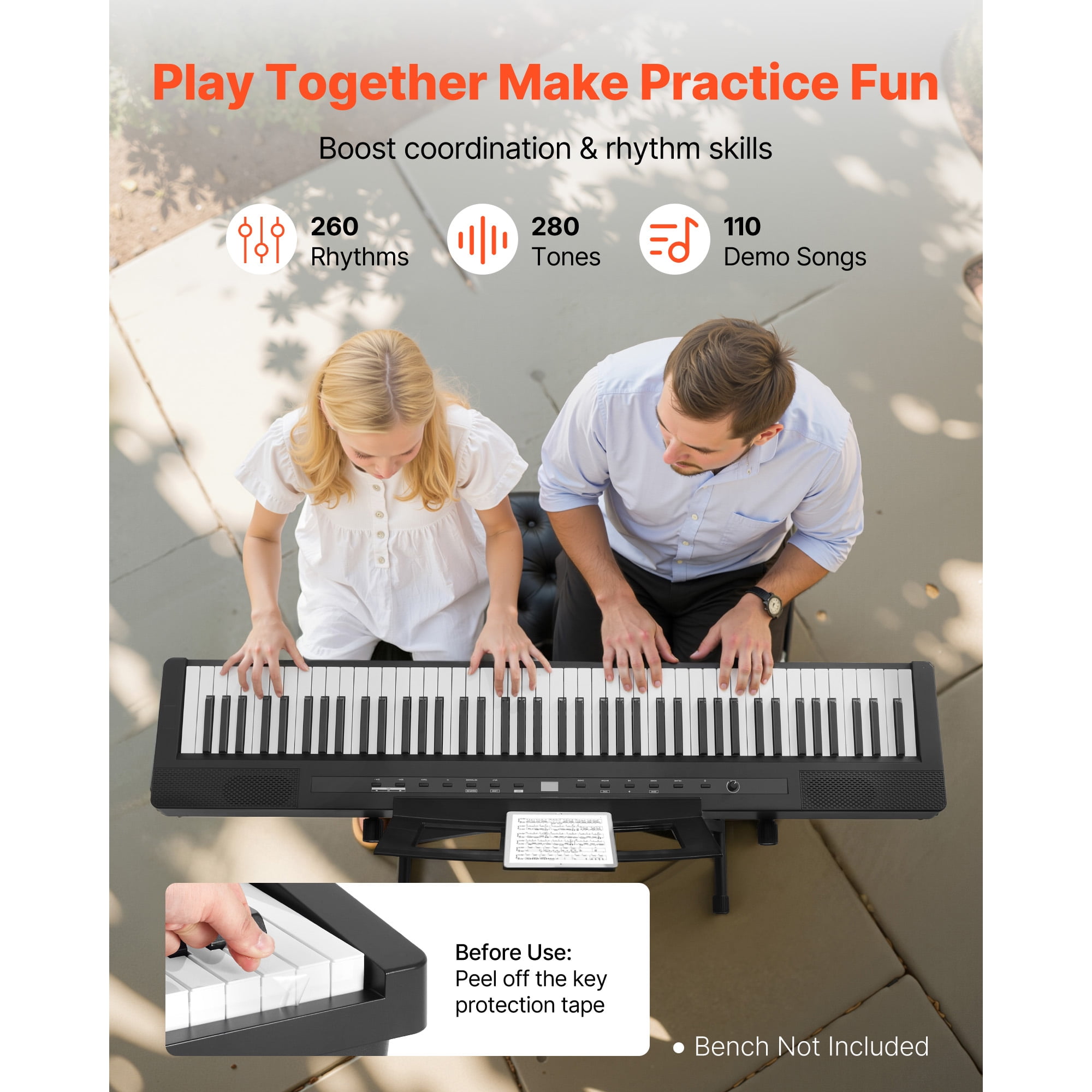 KFFKFF 88-Key Fully Weighted Digital Piano with Dual Keyboard, Built-in Speakers, X Stand, Sustain Pedal, Recording Capability, 280 Tones, Wireless Connectivity, Ideal for Beginners, Black