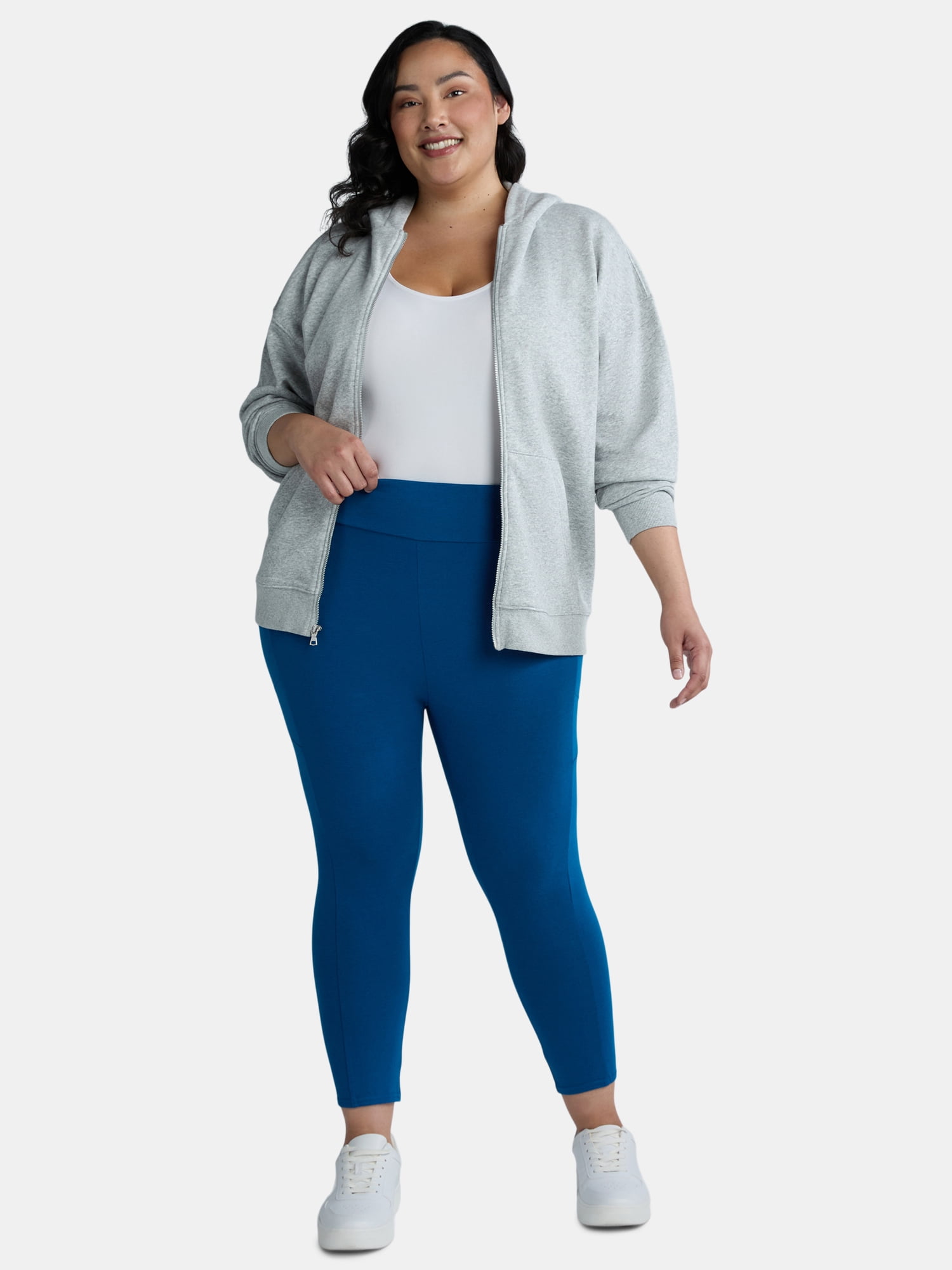 Terra & Sky Women's Plus High Rise Capri Leggings with Cellphone Pockets, 2-Pack