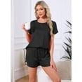 thumbnail image 2 of DARING DIVA Satin Pajama Short Sleeve Crew Neck Top Set S Black, 2 of 6