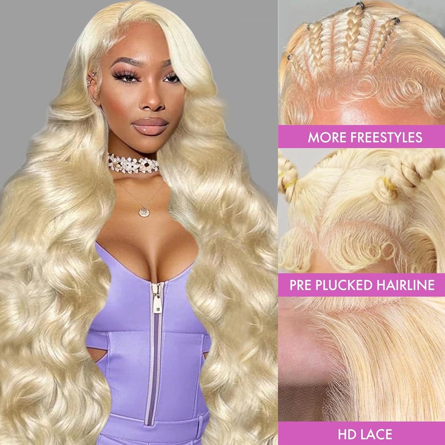 22" 613 Lace Front Wig Human Hair, Body Wave 13x4 Blonde Lace Front Wigs
