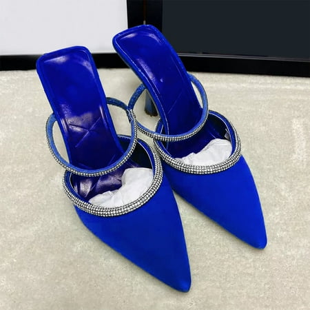 

NECHOLOGY High Heel Flip Flops for Women European And American Foreign Trade Fashion High High Knee Boots for Women Heel Wide Calf Blue 7
