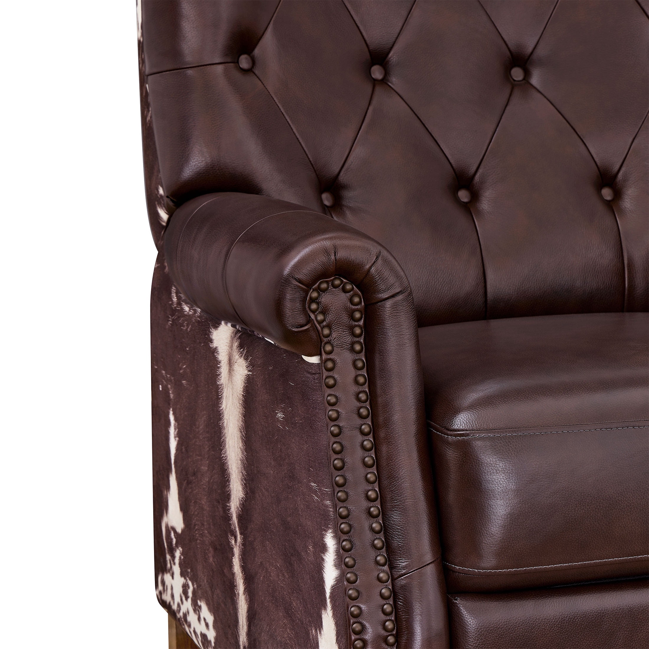 The Pioneer Woman Harper Pushback Leather Recliner with Whiskey & Faux Cowhide Upholstery
