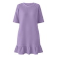 thumbnail image 6 of ClodeEU Women's Short Sleeve Crew Neck Ruffle Hem Mini Dress,Casual T-Shirt Swing Dress Purple,Women's Plus M, 6 of 6