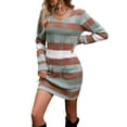 thumbnail image 5 of Women'S Striped Sweater Dress High Waist Knit Textured V Neck Long Sleeve Bodycon Dress Knit Mini Dress Green M, 5 of 9