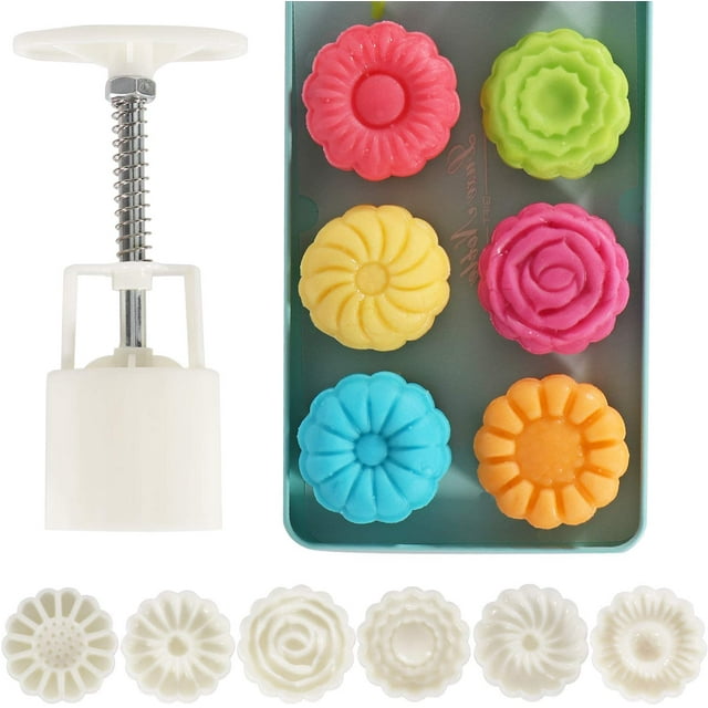 6 moldes para pastel de luna, bonitos patrones para galletas y pasteles de luna, molde de presión manual para pastel de luna para el Festival del Medio Otoño, molde de flores para pastel de luna de