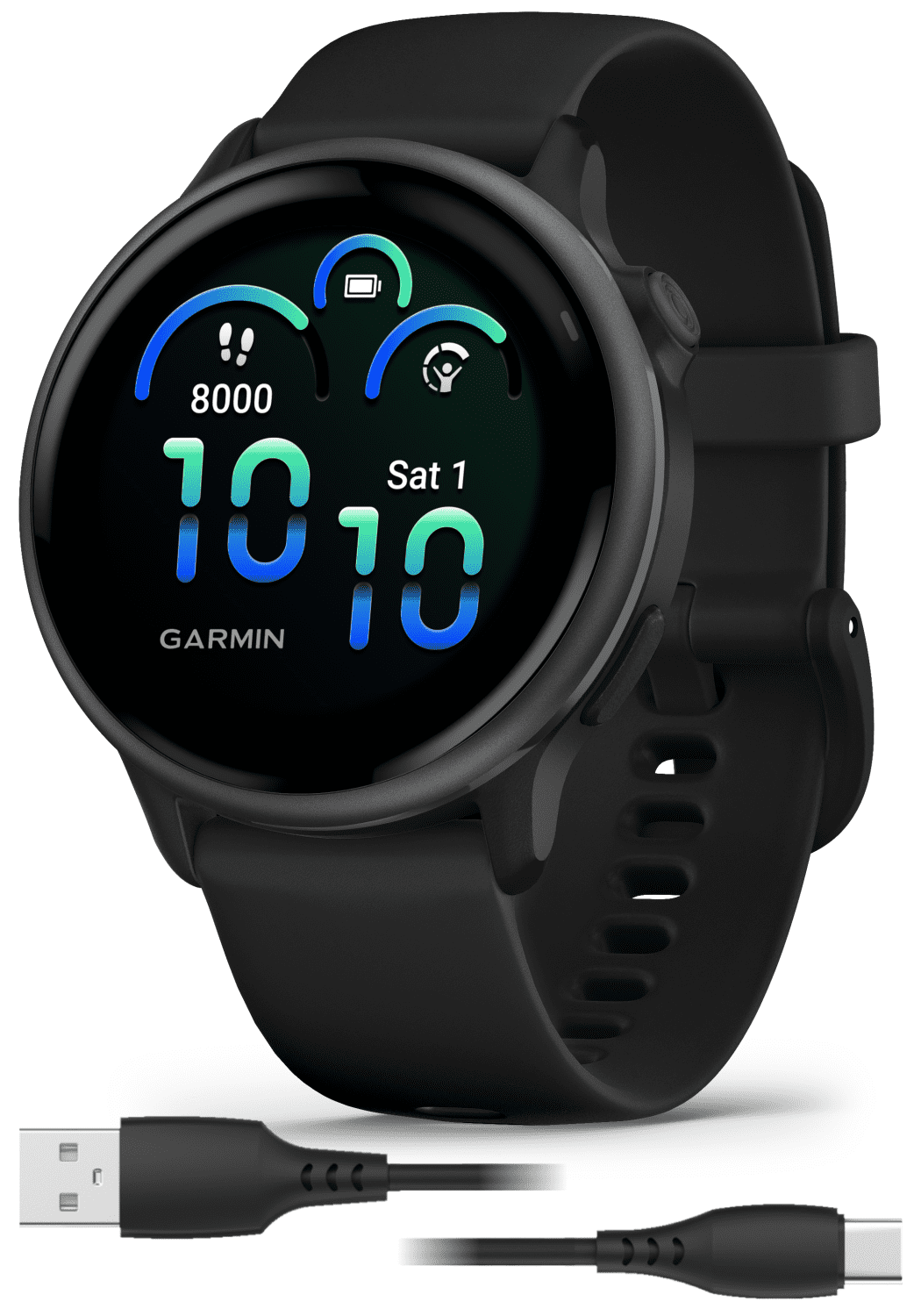 Garmin Vivoactive 6 - Health & Wellness GPS Smartwatch, 1.2 in Bright AMOLED Display, Slate with Black Band w/ Wearable4U White EarBuds Bundle