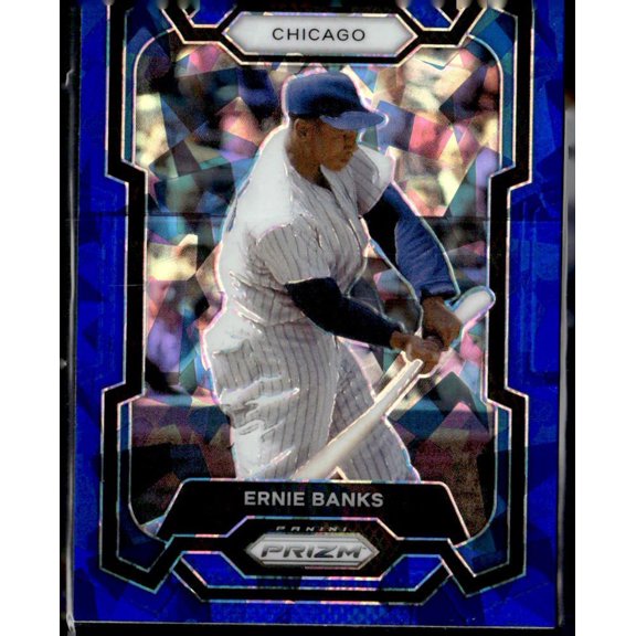 Collectible 2024 Panini Prizm Blue Cracked Ice Ernie Banks Chicago Cubs #168 Baseball Card Chicago Cubs MLB Baseball Trading Card