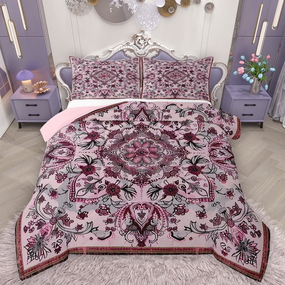 Homewish Bohemian Mandala 2pcs Bedding Comforter Set For Female Teens Girls,Traditional Floral Flower Twin Comforter Sets,Retro Vintage Breathable Bedding Set,Breathable Home Decor,Reversible