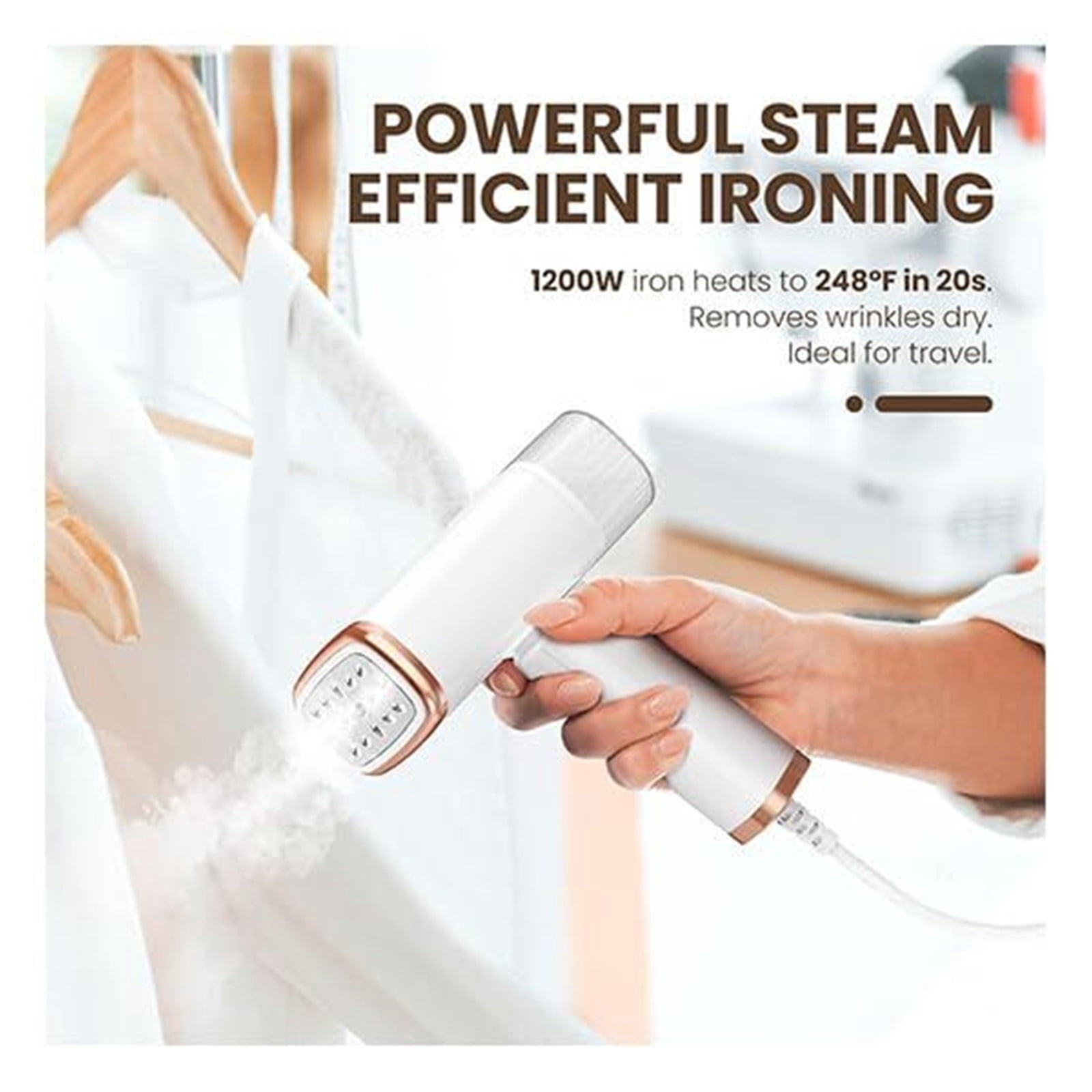 Handheld Garment Steamer for Clothes, Portable Foldable Travel Steamer Mini Steam Iron, 20 Second Fast Heat, 1000W Wrinkle Remover, 120ml Tank, Compact for Home, Office, Hotel, 120V US Only