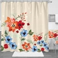 thumbnail image 1 of Vibrant Floral Shower Curtain with Stars - Cream, Orange, Red & Blue Design, 1 of 4