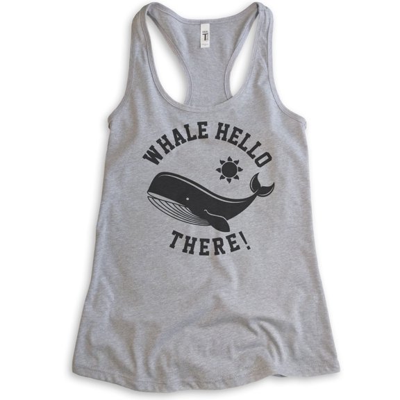 Whale Hello There Tank Top, Ladies Racerback Tank Top, Whale Tank, Animal Pun Tank, Heather Gray, Medium