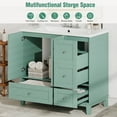 thumbnail image 2 of 36 Inch Modern Bathroom Vanity with USB Charging, Two Doors and Three Drawers Bathroom Storage Vanity Cabinet, Small Bathroom Vanity cabinet with single sink , Green - Faucets Not Included, 2 of 9