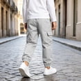 thumbnail image 6 of Boys Cargo Pants with Pockets Casual Regular Fit Elastic Waist Drawstring Kids Jogger Pants Gray 12, 6 of 7