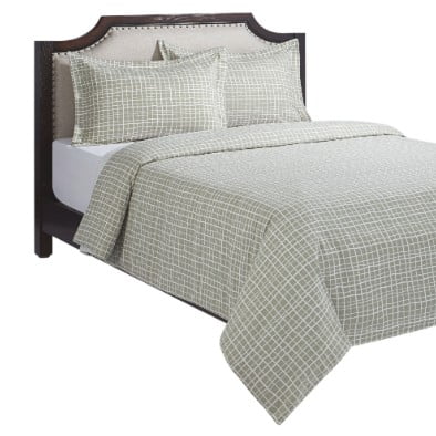 HOMETRENDS 3-Piece Abstract Grid Green Duvet Cover Set, Double/Queen