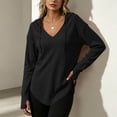 thumbnail image 5 of Tqcoqu Women's Waffle Knit Drawstring Hoodie,V Neck Thumb Hole Long Sleeve Casual Tops,2026 Spring Fall Trendy Clothes,Black Women's S-XXL, 5 of 8