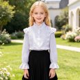 thumbnail image 2 of Mnyotv School Outfits for Girls Classic Uniform Shirts Ruffle Long Sleeve Button Down Shirt Kids Fall Clothes Tops Size 3-4Y, 2 of 8