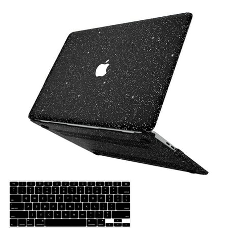Compatible with MacBook Air 13 Inch Case 2010-2017 Release Older Version A1466 A1369, Shining Sparkly Smooth PU Leather Laptop Hard Shell Case with Keyboard Cover, Shining Black