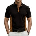 thumbnail image 2 of Ceisia Men's Loose Fit Ribbed Polo Shirt Short Sleeve Stand Collar Color Block Casual Daily Summer Tops Black L Gifts, 2 of 4