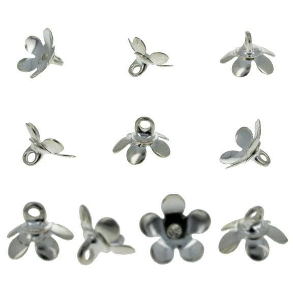 10 Medium Silver Metal Ornament Caps Ball or Egg Top Findings, End Caps 0.34 Inches  (9 mm)