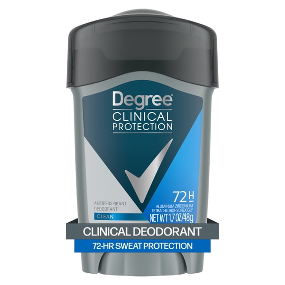 Degree Men Clinical Strength Antiperspirant Deodorant 96-Hour Sweat and Odor Protection Clean Soft Solid 5x Types of Sweat, 1.6 oz