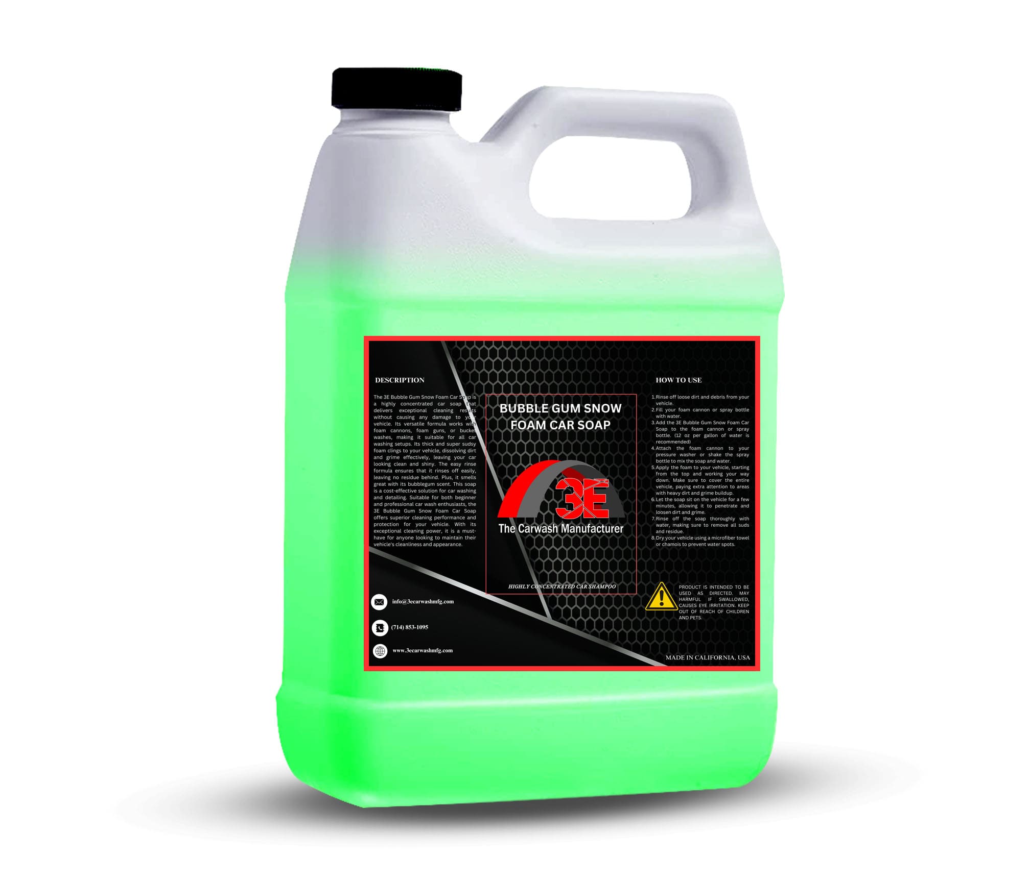 3E Bubble Gum Car Wash Snow Foam Shampoo Pressure Washer Jet Gun Cleanser Cannon, pH Balanced, Easy Rinse, Scratch Free Car Soap Half Gallon (64 fl oz)