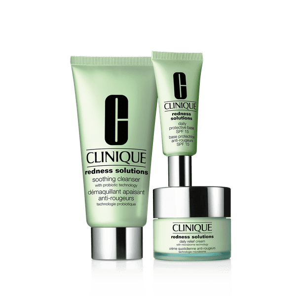 Clinique Redness Solutions Redness Regimen 3 Pcs SET: Soothing Cleanser, 75ml Daily Relief Cream, 30ml Protective Base SPF 15, 15ml -