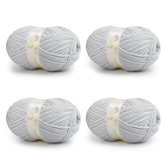 BATELO Chenille Yarn for Crocheting & Knitting 880 Yards, Soft Thick Fluffy Bulky Blanket Yarn, 4 Pack of 10.5oz(Blue Gray)