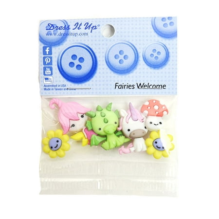 Dress It Up Buttons, Fairies Welcome, Sewing Embellishment, Plastic, 6 Pcs