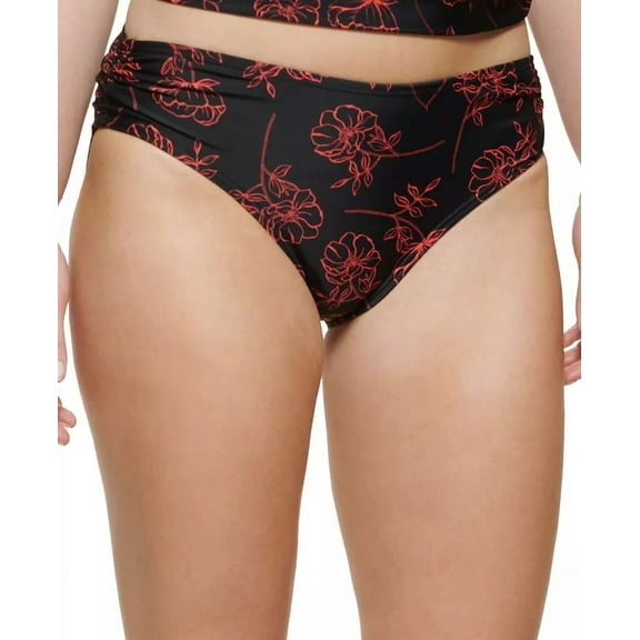 Calvin Klein BLACK ENERGY CORAL FLORAL Shirred Hipster Swim Bottom, US Medium