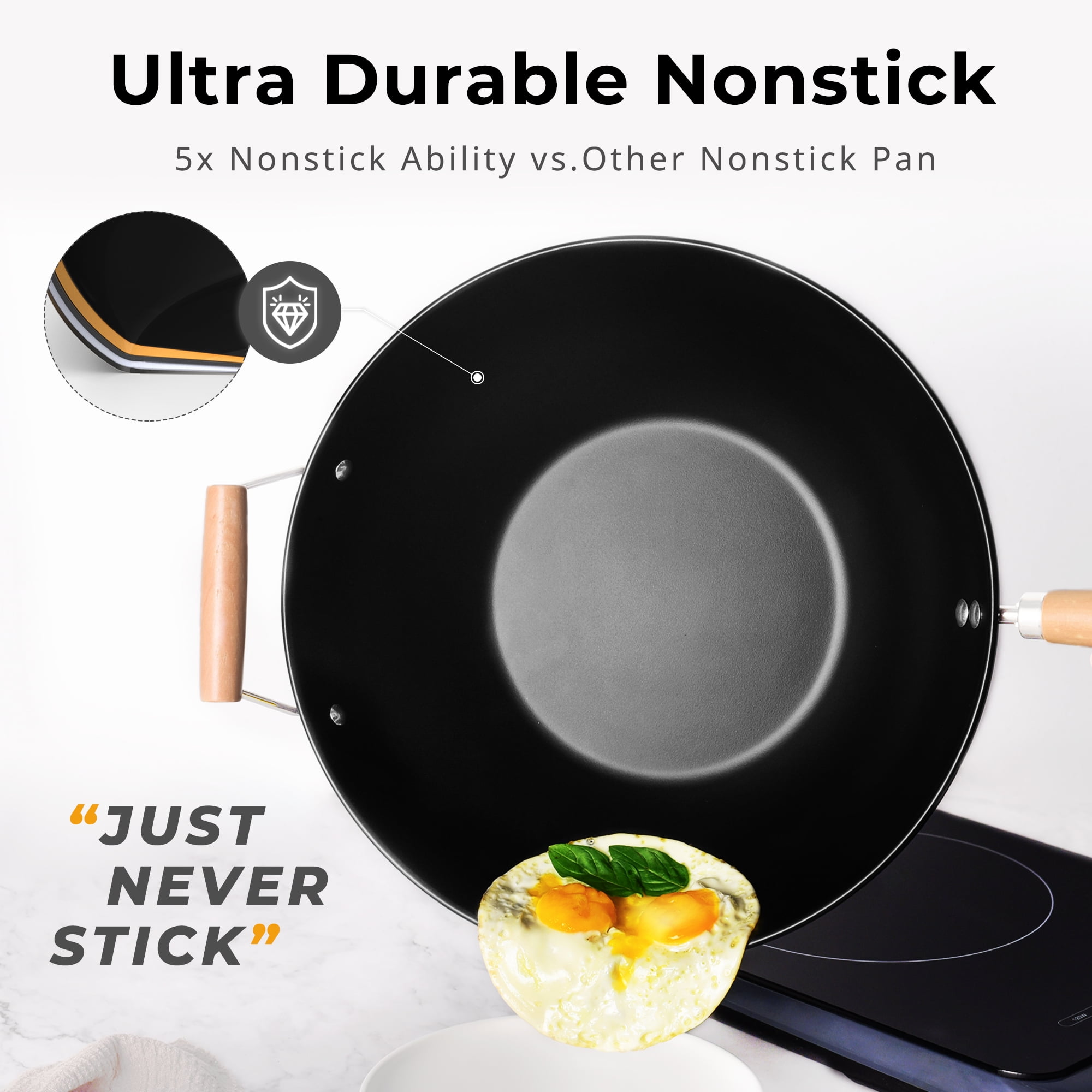Mainstays Easy clean, hand wash recommended Carbon Steel, Non-Stick, NS Wok