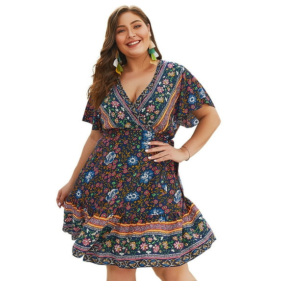 Summer Dresses for Women Maxi Dress Plus Size Women's Elegant V-Neck Mid-Length Dress