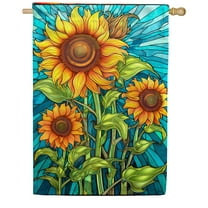 America Forever Sunflower Shine House Flag, 28 x 40 inch Double Sided, Stained Glass Sunflower Field, Bright Yellow Summer Outdoor Decorative Flag