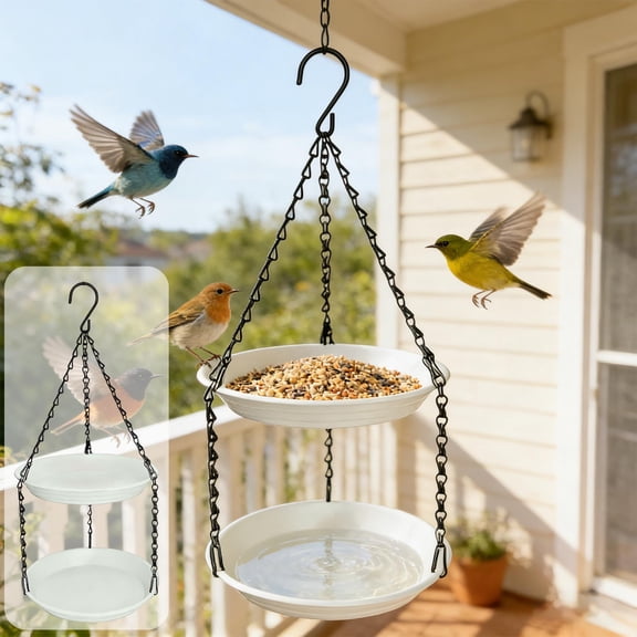 Hanging Bird Bath for Outdoor, 2-in-1 Antique Copper Metal Bird Feeder&Birdbath Bowls with 20" Rust-Proof Black Chains Backyard Birdbath Garden Decor