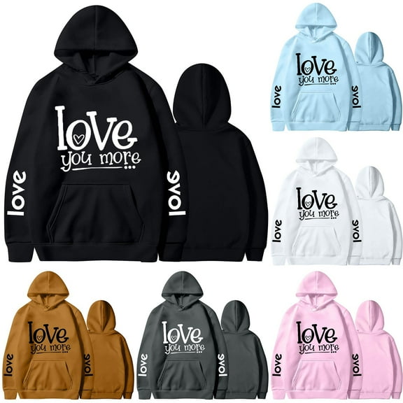 Jacenvly Valentine Sweaters for Women Long Sleeve Shirts Love Letter Print Hooded Loose Casual Fashion Valentine'S Day Couple Hooded Fleece Pocket Sweater Coat Black