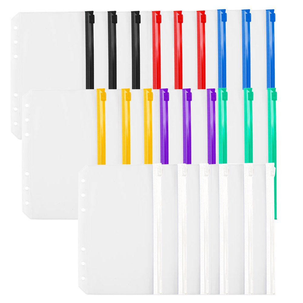 NZND 24PCS Binder Pockets A6 Binder Zipper Folders for 6Ring Notebook