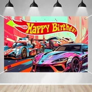 Car Racing Happy Birthday Banner Backdrop Automobile Racing Themed Game Race Car Competition Background Decor for Riders Fans Boys Girls Birthday Party Favors Decorations Supplies