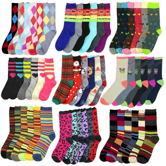 ToBeInStyle Women's Pack of 6 Randomly Assorted Pairs of Fashion Printed Crew Socks -Size 9-11