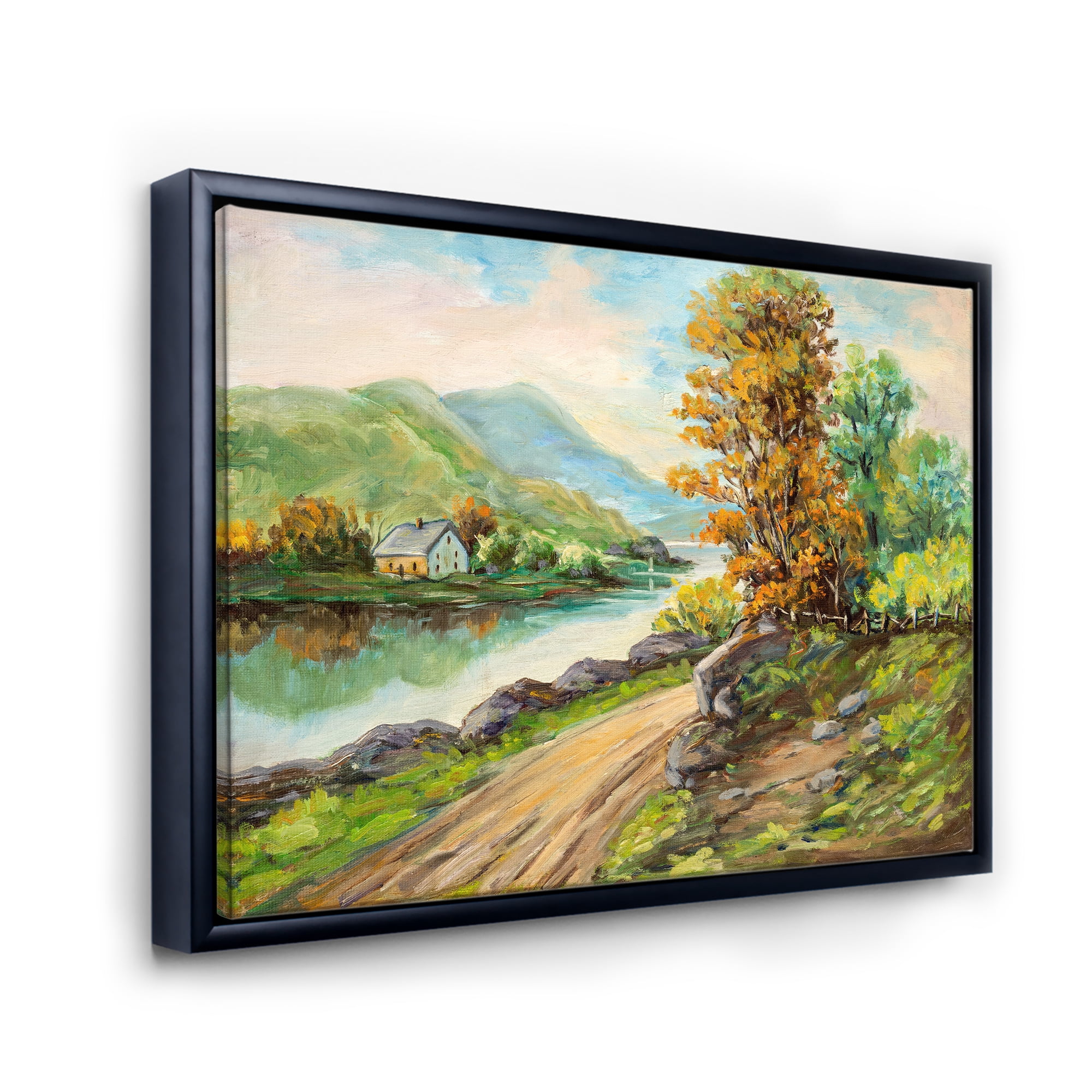 Designart 'The River By The Rural Road' Traditional Framed Canvas Wall Art Print