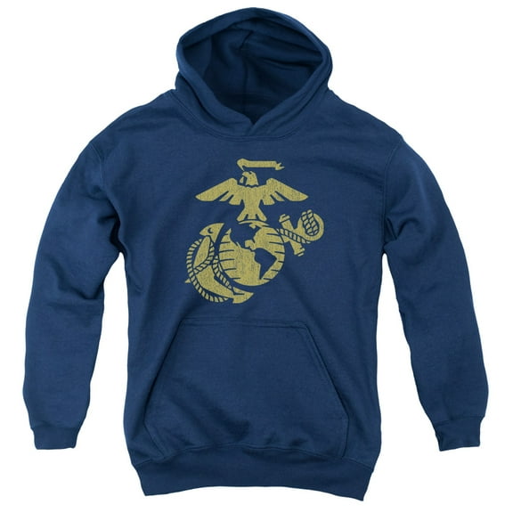 Us Marine Corps - Gold Emblem - Youth Hooded Sweatshirt - Large