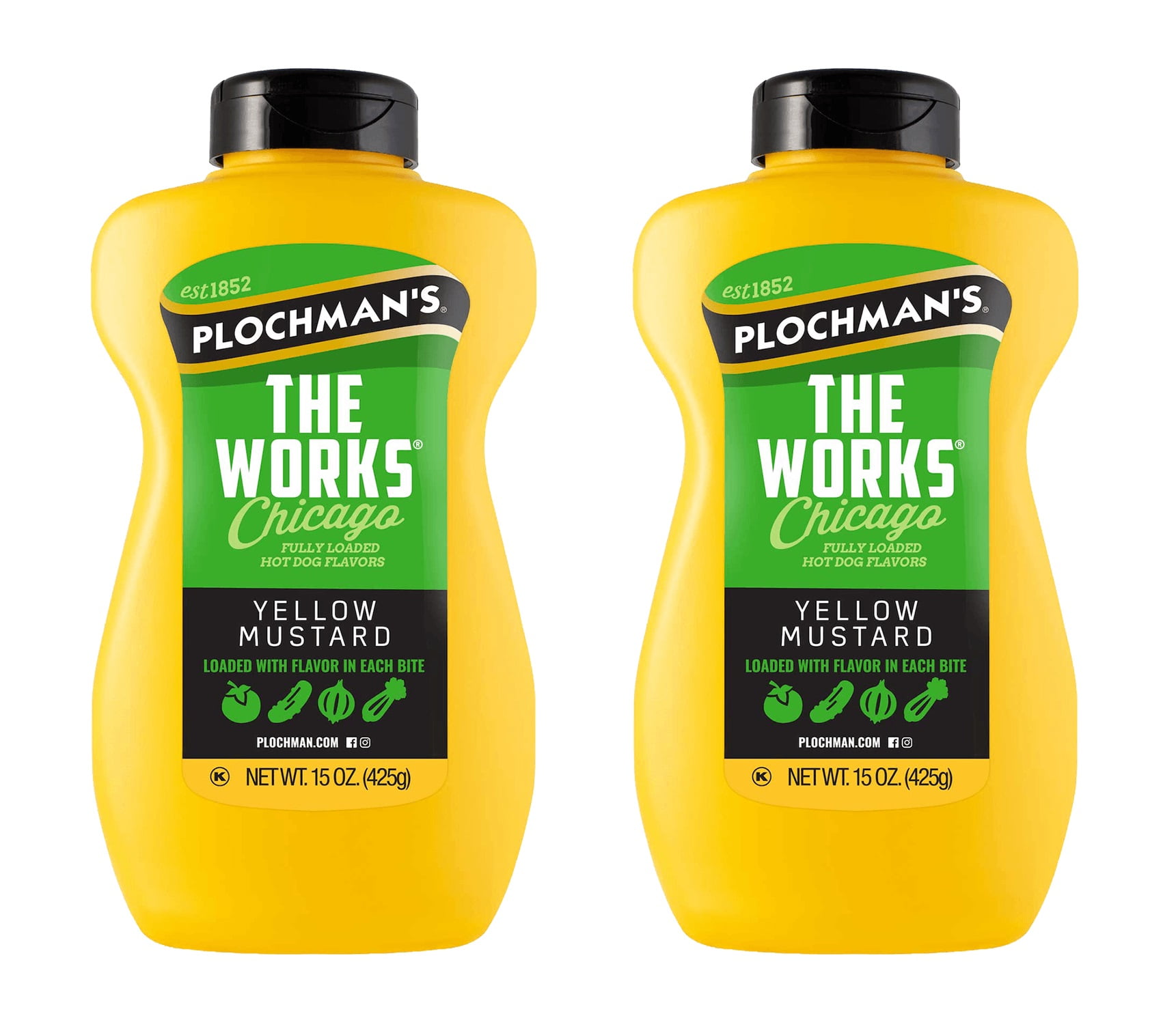 Plochman’s The Works Yellow Mustard, Fully Loaded with Chicago Hot Dog