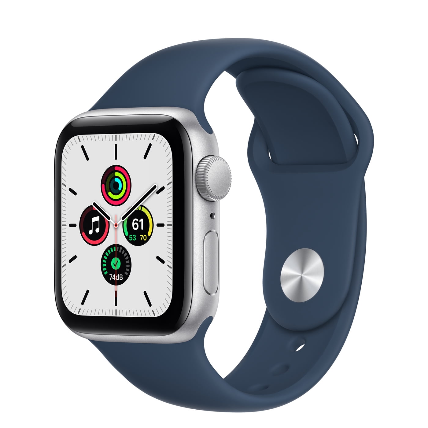 Apple Watch SE GPS, 44mm Silver Aluminum Case with Abyss Blue Sport Band – Regular