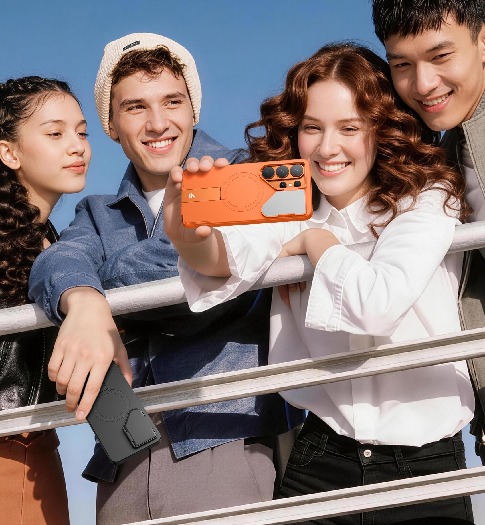 SURITCH for Samsung Galaxy S26 Ultra Phone Case, Magnetic Protective Cover with Camera Cover and Adjustable Metal Kickstand for Galaxy S26 Ultra, Orange