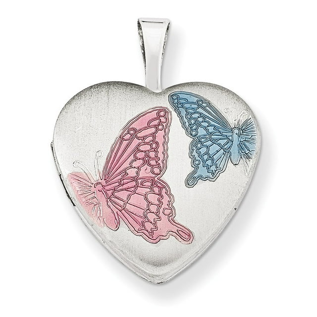 925 Sterling Silver Polished Engravable Spring Ring Not engraveable 16mm Enameled Butterfly Angel Wings Love Heart Photo