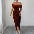 thumbnail image 2 of Laqbezok Women's Off-The-Shoulder Velvet Midi Dress, Sexy Ruched Bodycon Evening Gown, Elegant Asymmetrical Tulip Hem Cocktail Party Wedding Guest Dress, 2 of 5