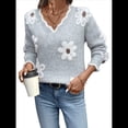 thumbnail image 2 of Suéteres de Cuello en V de Gran Tamaño para Mujer, Suéteres Casuales Sueltos de Larga de Punto Grueso, Suéteres, Tops Gris L, 2 of 8