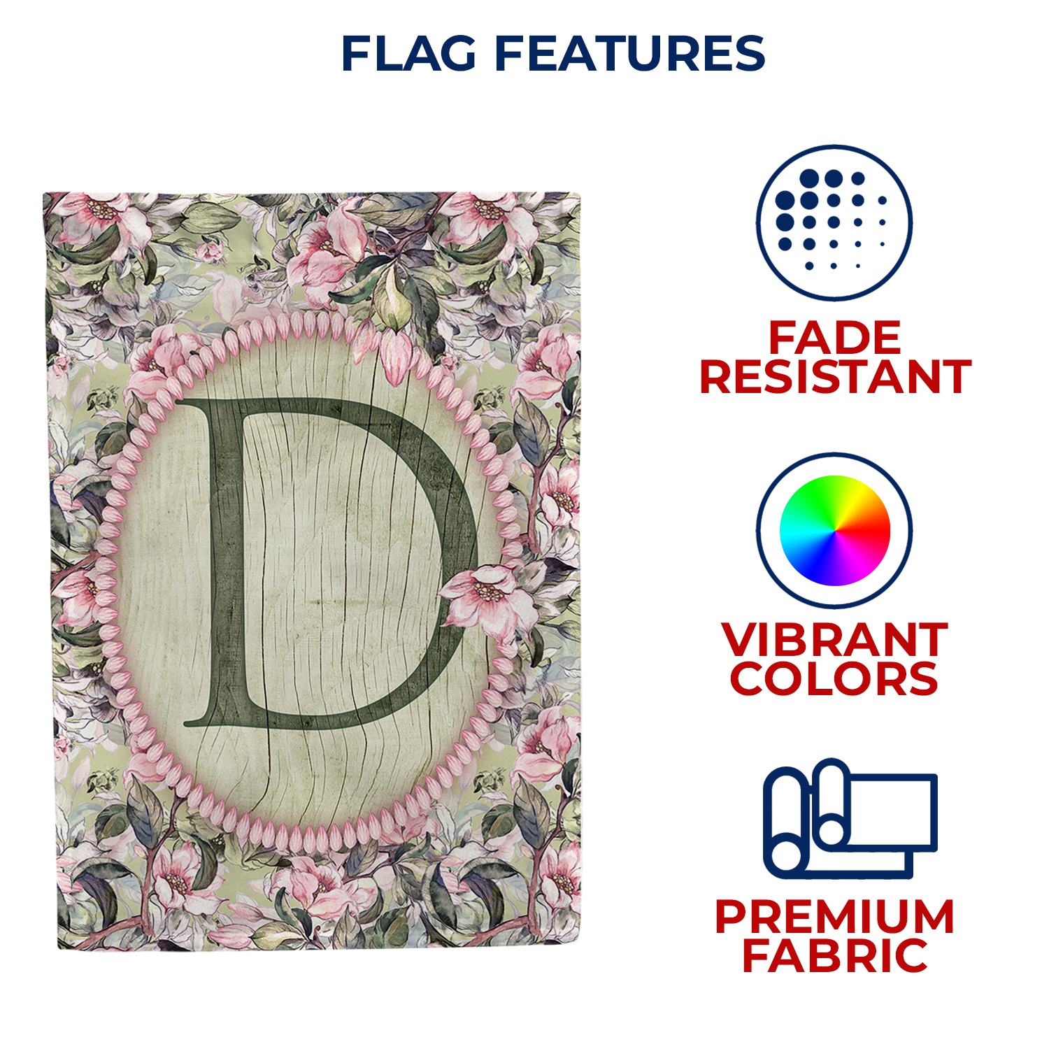 America Forever Spring Monogram House Flag Letter D 28 X 40 inches Double Sided Vertical Outdoor, Yard, Lawn, Spring Floral Design, Pink Flowers, Summer Farmhouse House Flag