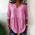 thumbnail image 3 of Tbopshirt Womens Blouses Summer Tops for Women Stripe Round Neck Three Quarter Sleeve 3/4 Sleeve T-shirt Loose,Pink, 3 of 6