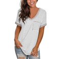 thumbnail image 2 of DPTALR Women's Casual V-Neck Solid Color Striped Pocket Hundred Short Sleeve Tops, 2 of 6