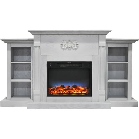 

Cambridge Sanoma 72 Electric Multi-Color LED Fireplace with Charred Log Insert | For Rooms up to 210 Sq.Ft | Remote | White Mantel | Adjustable Heat Settings | Storage | Timer