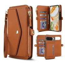 Decase 2-in-1 Detachable Magnetic Wallet Case Compatible with Google Pixel 8 Pro, Shockproof PU Leather Flip Cover with Card Slots,Cash Pocket,Zipper Purse,Crossbody Strap,RFID Blocking,Brown